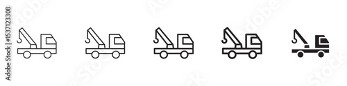 Tow truck icons in black outline, solid and colored style