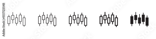 Chart candlestick icons in black outline, solid and colored style