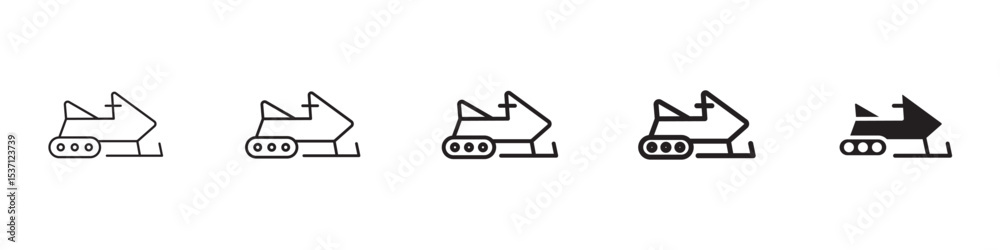 Snowmobile icons in black outline, solid and colored style Snowmobile icons in black outline, solid and colored style