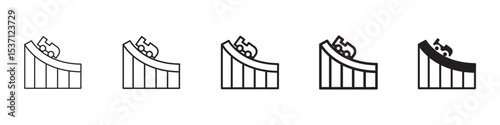 Roller coaster icons in black outline, solid and colored style