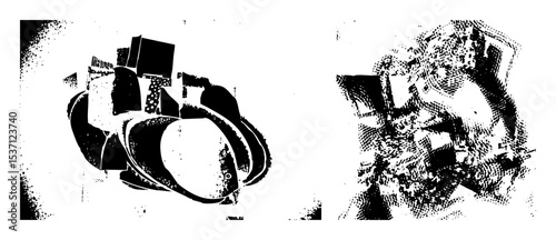 Vector Abstract headphone and building with geometric shapes.