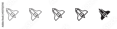 Space shuttle icons in black outline, solid and colored style