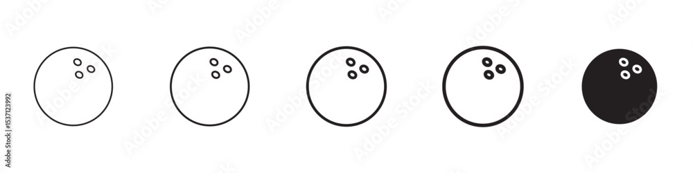 Fototapeta premium Bowling ball icons in black outline, solid and colored style