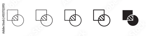 Object intersect icons in black outline, solid and colored style