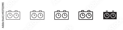 Chess clock icons in black outline, solid and colored style