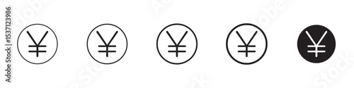 Yen icons in black outline, solid and colored style