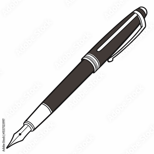 Elegant fountain pen illustration black and white