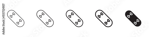 Skateboard icons in black outline, solid and colored style