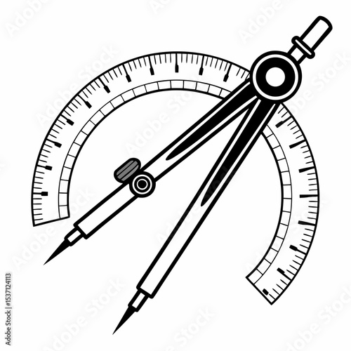 Professional compass with protractor isolated on white background