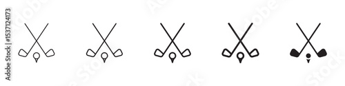 Golf club icons in black outline, solid and colored style