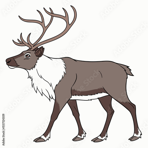Cartoon reindeer walking side profile illustration
