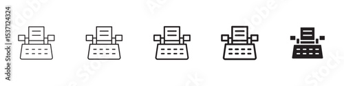 Typewriter icons in black outline, solid and colored style