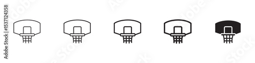 Basketball hoop icons in black outline, solid and colored style