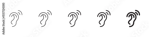 Assistive listening systems icons in black outline, solid and colored style