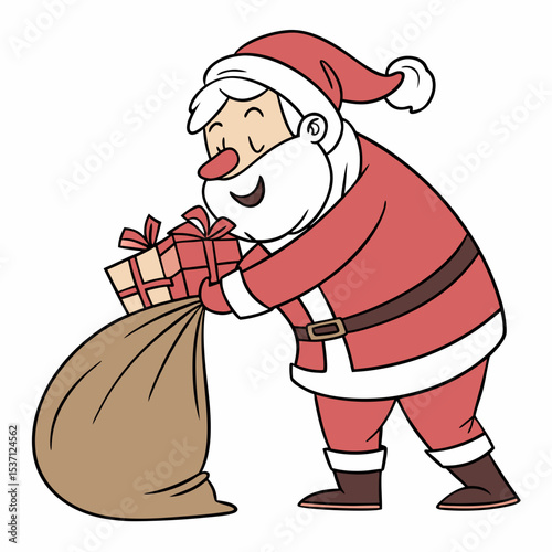 Santa claus placing gift in sack christmas cheer