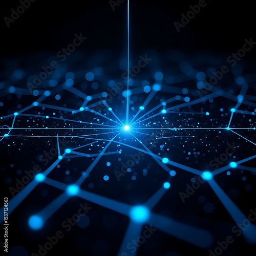 circuit board background. Electric blue neon grid on black background Glow