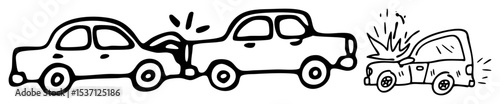 Vector Cartoon of a car crash with a damaged vehicle and an expressive driver.