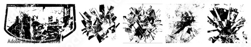 Vector Abstract distressed shield and fragmented shapes vector graphics.