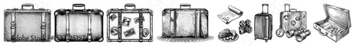 Vector Vintage suitcases and travel accessories .