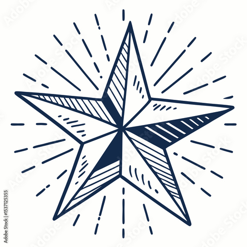 Hand drawn starburst five pointed star design element