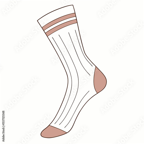 Professional white sock with pink stripes isolated on white