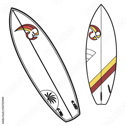 Professional surfboard designs isolated on white background