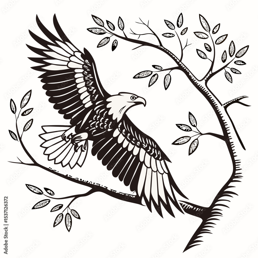 Obraz premium Majestic eagle in flight on branch, clean cutout