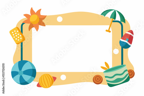 Cute Summer Holiday Illustration Frame Border with Beach Elements