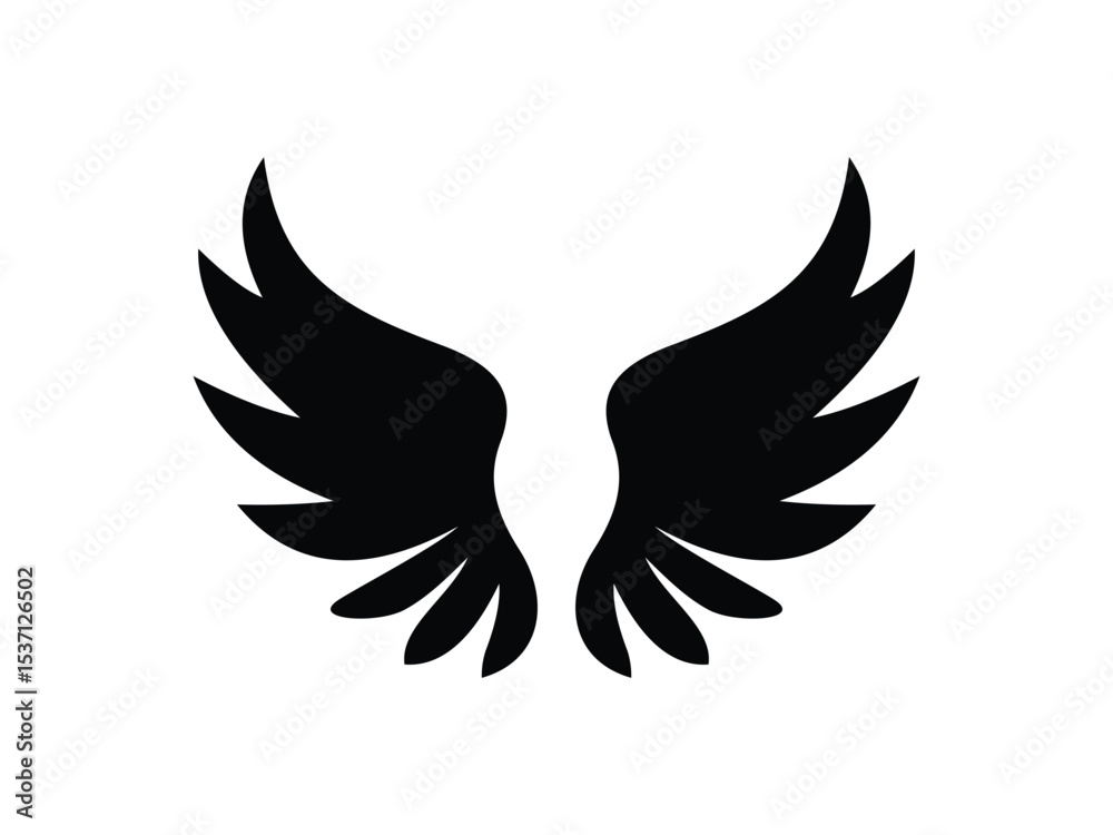 Obraz premium Elegant Wing Silhouette Icon for Tattoo or Logo
