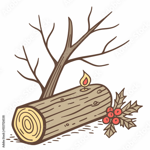 Festive log candle winter holiday decoration