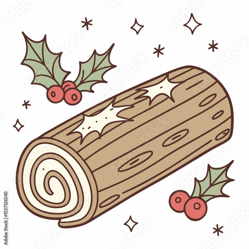 Festive yule log cake christmas dessert treat