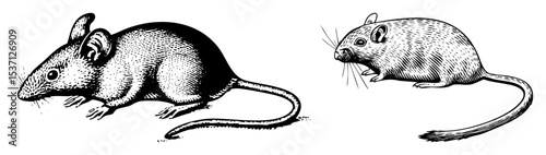 Vector Detailed illustrations of two rodents with textured fur and long .