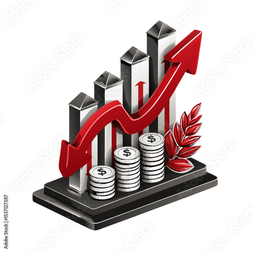 Line chart with downward arrow loss stock vector