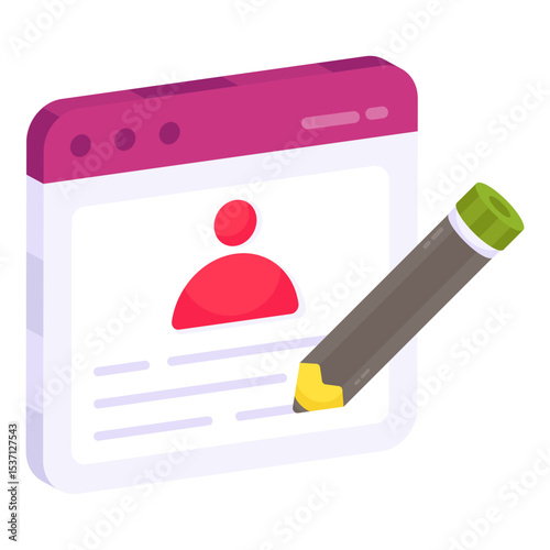 Isometric Profile Creation Vector Illustration Online Account Setup with User Icon and Editing Tool on Webpage