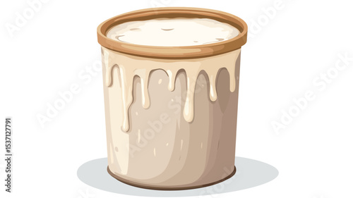 A digital illustration depicting a cylindrical can filled with a creamy, off-white substance. The substance appears thick and slightly textured, with drips running down the outside of the can.