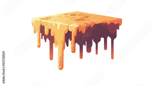 Digital illustration of a cube-shaped object, possibly a block of honey or similar viscous substance, rendered in a painterly style. The object is depicted as melting, with streams of the