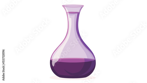 A digital illustration depicting a glass decanter with a bulbous body and a long neck. The decanter is filled with a deep purple liquid. The glass is transparent, allowing the color of the liquid