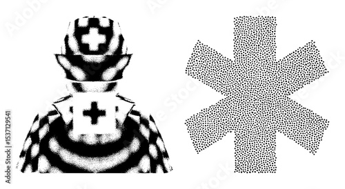 Vector Medical emblems featuring a stylized nurse and Star of Life in dotted .