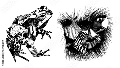 Vector Geometric frog and porcupine illustrations showcase striking vector .