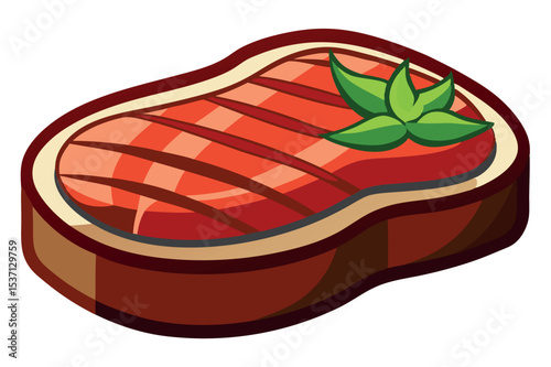 Juicy grilled steak garnished with fresh herbs in a vibrant illustration depicting a delicious meal