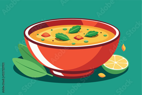 Delicious bowl of soup with fresh ingredients on a vibrant background suitable for a cozy meal