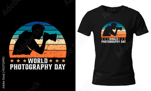 World Photography Day Vintage Sunset Photographer T-Shirt Design
