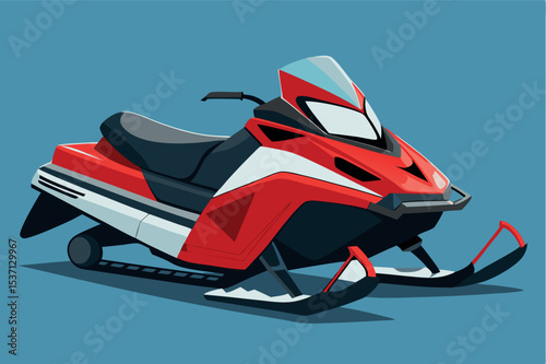 Bright red snowmobile ready for winter adventures in snowy landscapes