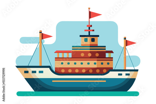 Colorful illustration of a vintage ship on calm waters
