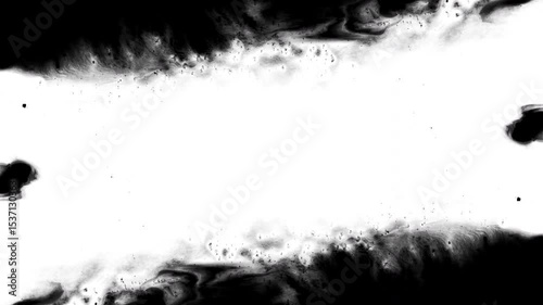Black ink artistic flow splatter spots spills white paper beautiful reveal dripping streaks spread fluid ink alpha matte isolated watercolor ink drops transition	
