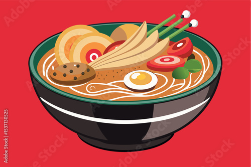 Delicious bowl of ramen with fresh toppings and vibrant colors