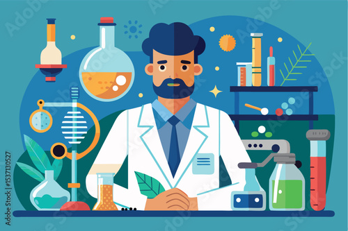 Scientist working in a laboratory with various equipment and plant samples