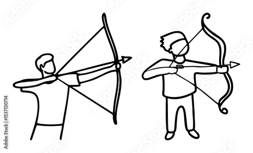 Vector Archers practicing archery with bows and arrows in a minimalist .