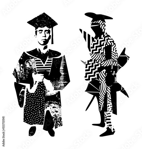 Vector Graduation celebration featuring two stylized figures in academic attire.