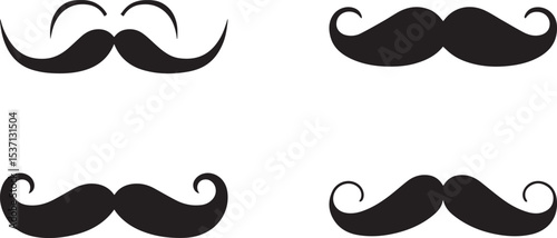 Set of Black Mustache Silhouette Icons Classic and Curly Styles for Barbershop and Vintage Designs